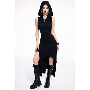 Killstar Mortillery Hooded Dress Womens M Black Goth Vamp Grunge Alt asymmetric